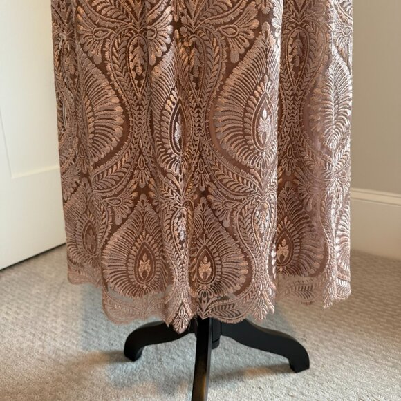 Latte Midi Dress | JS Collections | Illusion Halter | Floral Embroidery | Size M - Picture 5 of 7